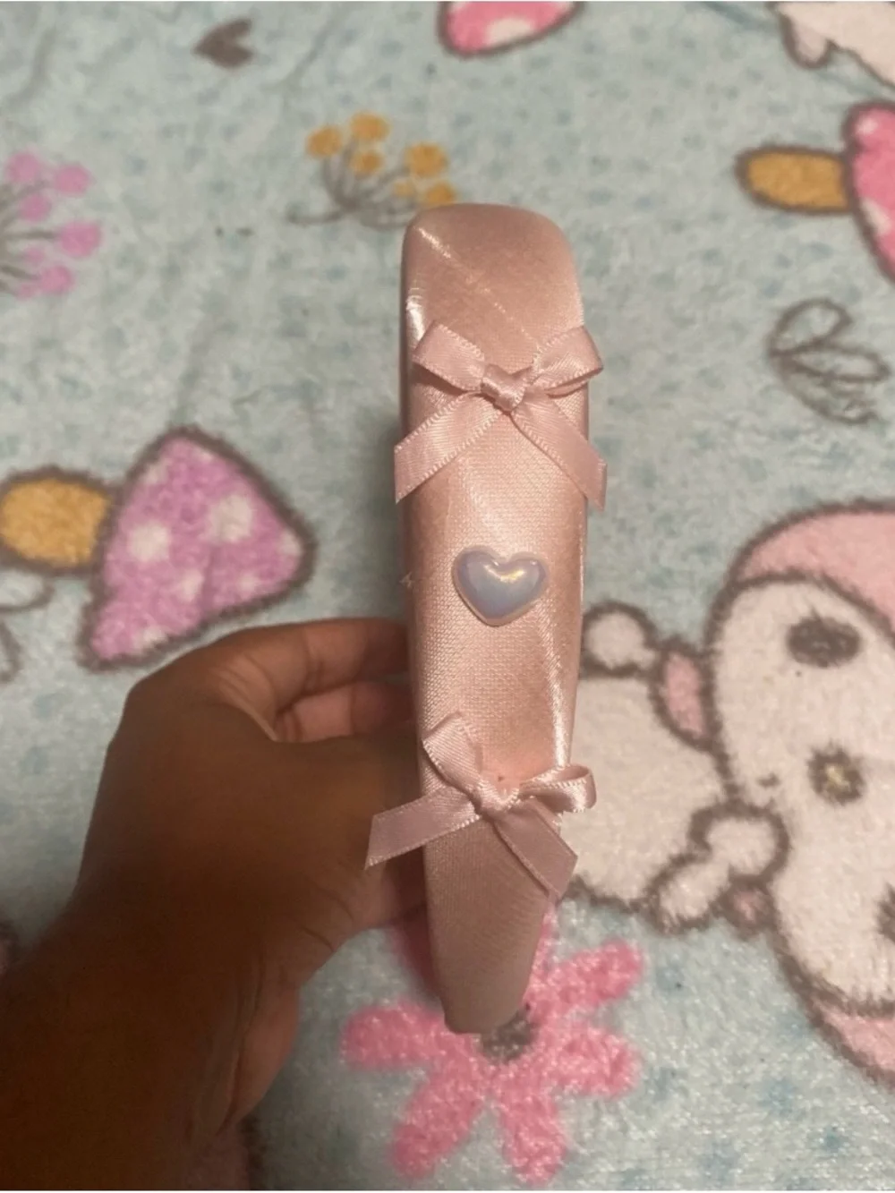 Pink Headband with Side Bow and Heart Accents